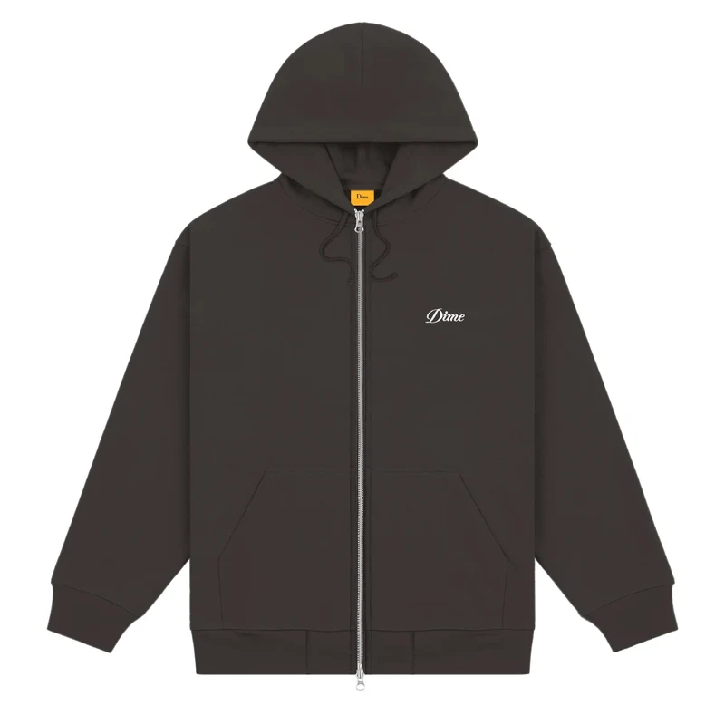 Cursive Small Logo Zip Hoodie Black