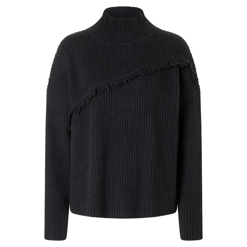 Timozene Fringe Mock Neck Pullover black Damen