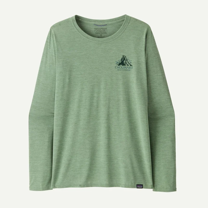 Patagonia Damen Long-Sleeved Capilene Cool Daily Graphic Shirt - Lands Chouinard Crest: Ellwood Green X-Dye