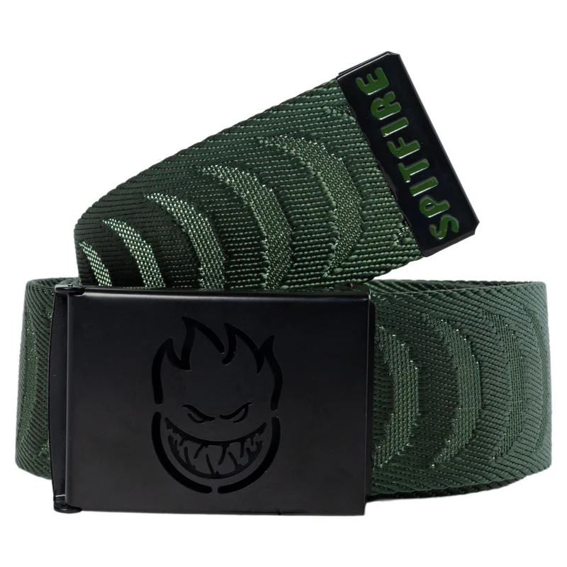 Spitfire Bighead Cut Out Crescent Jacquard Web Belt Olive Black