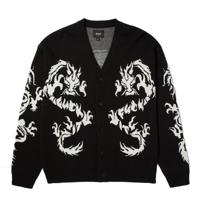 TWIN DRAGON CARDIGAN - BLACK