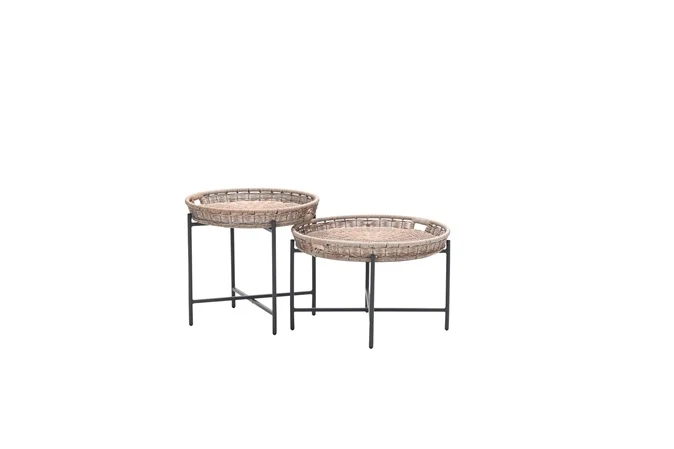 Set van twee bijzettafels Benidorm - wicker met aluminium - voor binnen en buiten