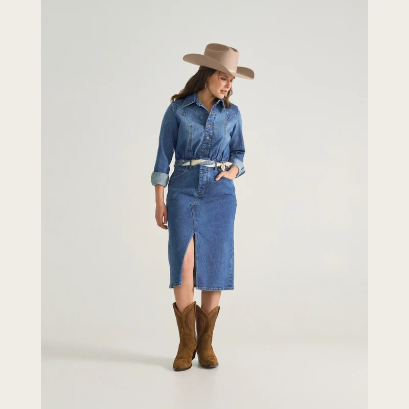Women's Long Sleeve Denim Midi Dress
