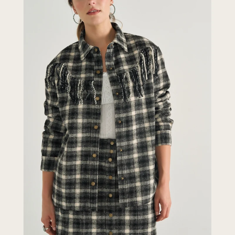 Women's Plaid Fringe Shacket
