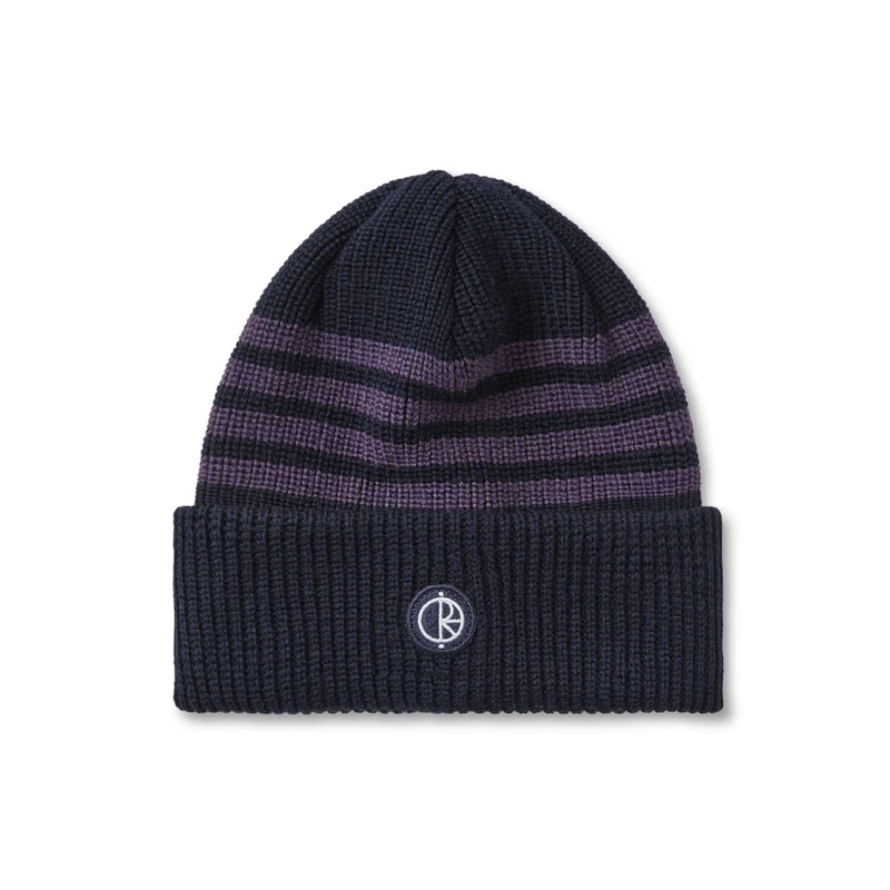 Stripe Merino Beanie Navy Purple