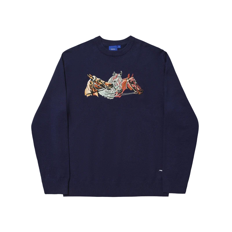 Hélas Caps Horses Crewneck Knit Navy