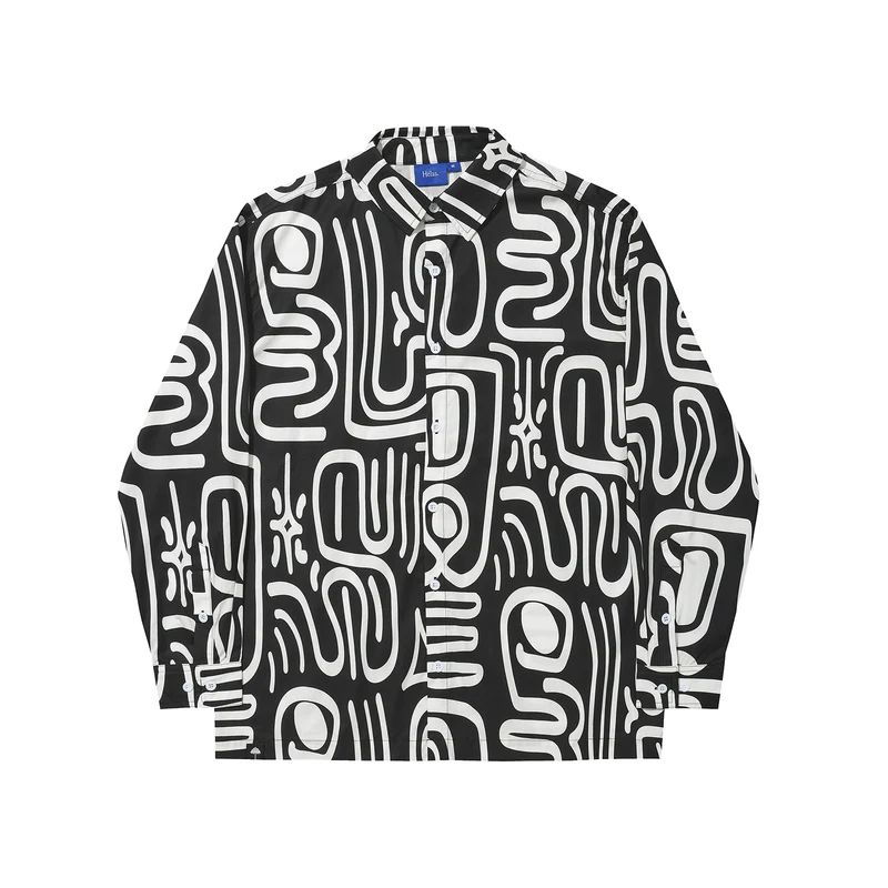 Hélas Caps Abstract LS Shirt Black White