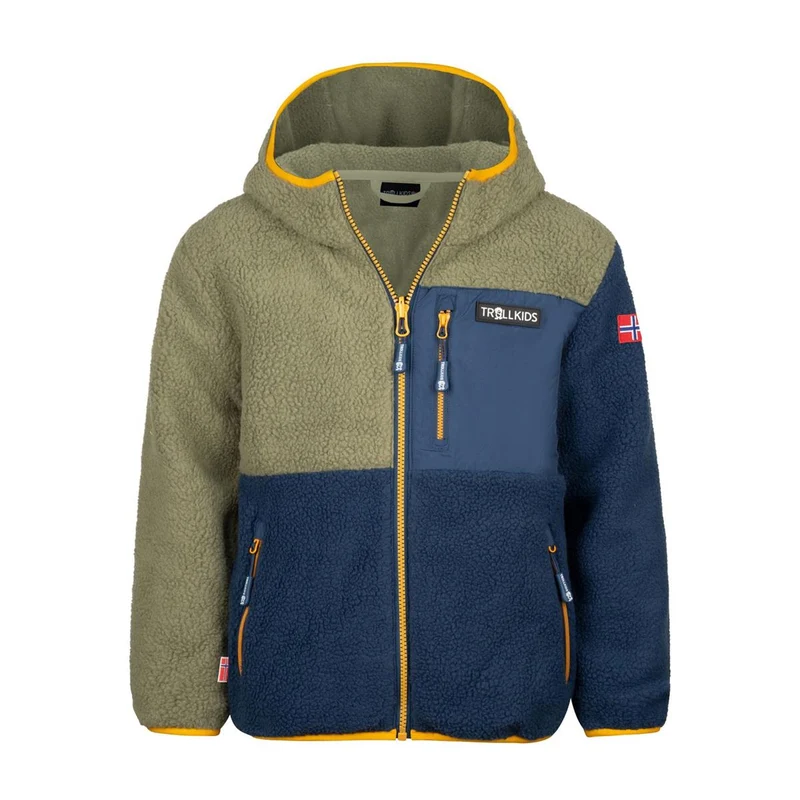 Trollkids Kinder Aurlandsfjord Jacke Moss/ Mystic blue/ Golden yellow